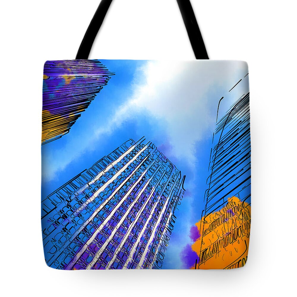 Seattle Tote Bag featuring the digital art The Three Towers by Kirt Tisdale