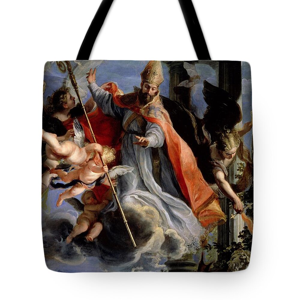 Saint Tote Bag featuring the photograph The Triumph Of St. Augustine 354-430 1664 Oil On Canvas by Claudio Coello