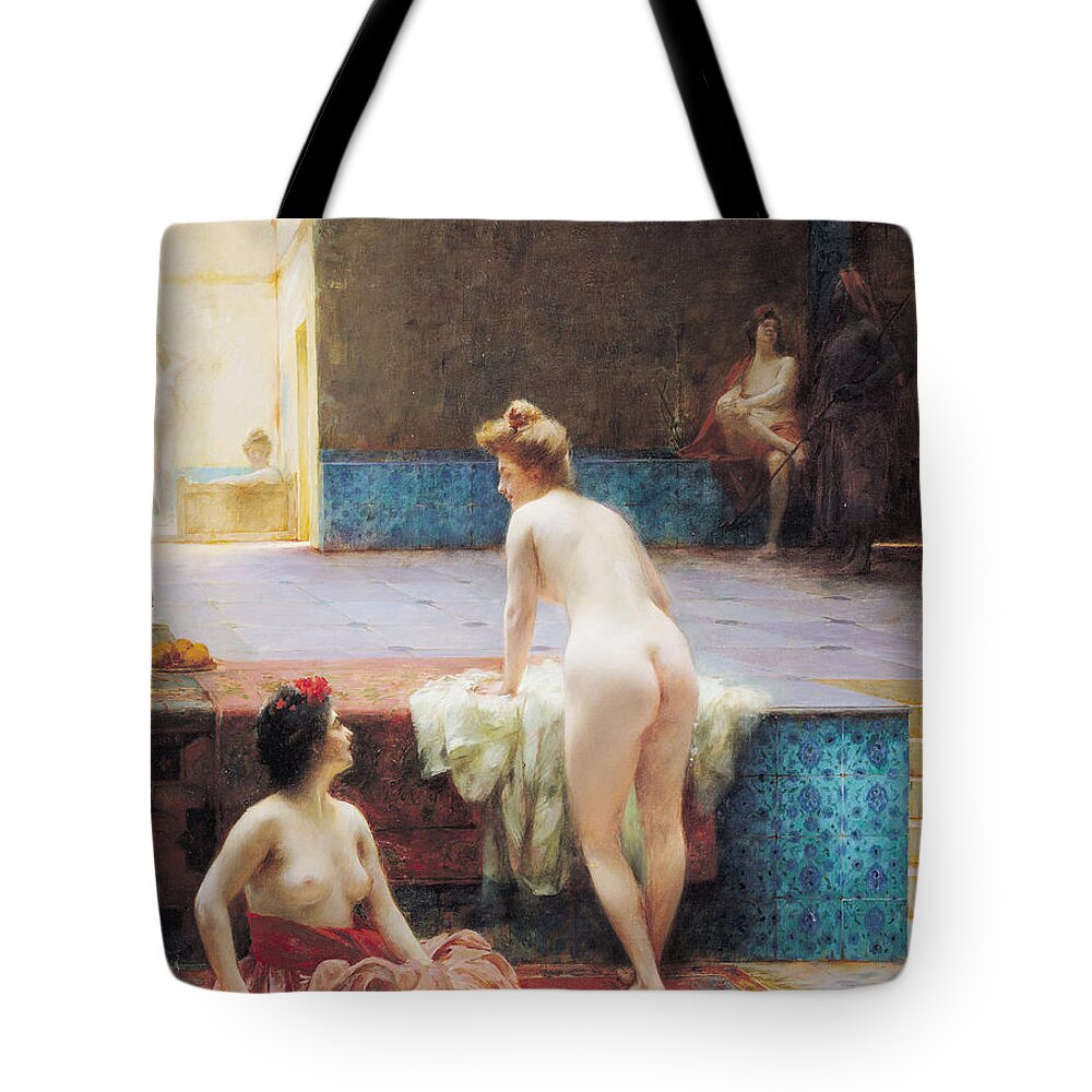 Nude Tote Bag featuring the photograph The Turkish Bath, 1896 Oil On Canvas by Serkis Diranian