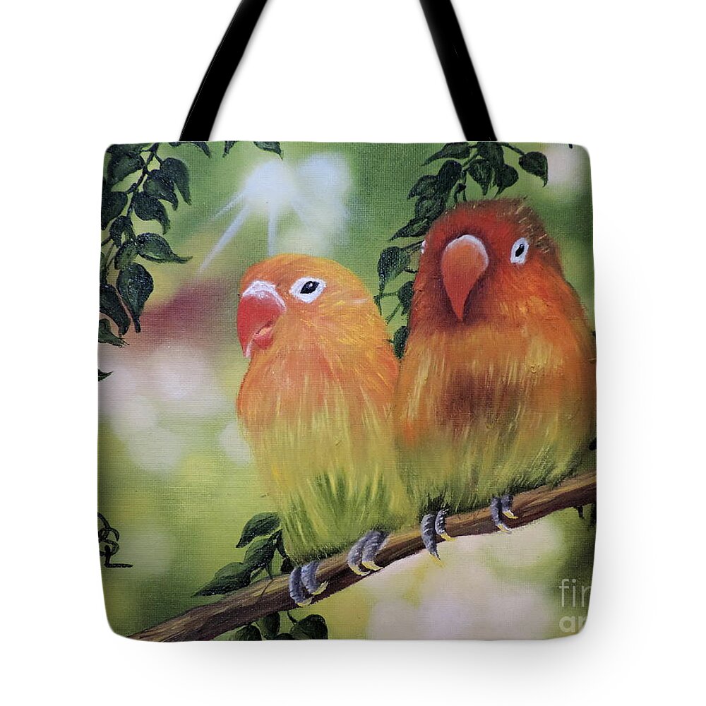 Yellows Tote Bag featuring the painting The Tweetest Love by Dianna Lewis