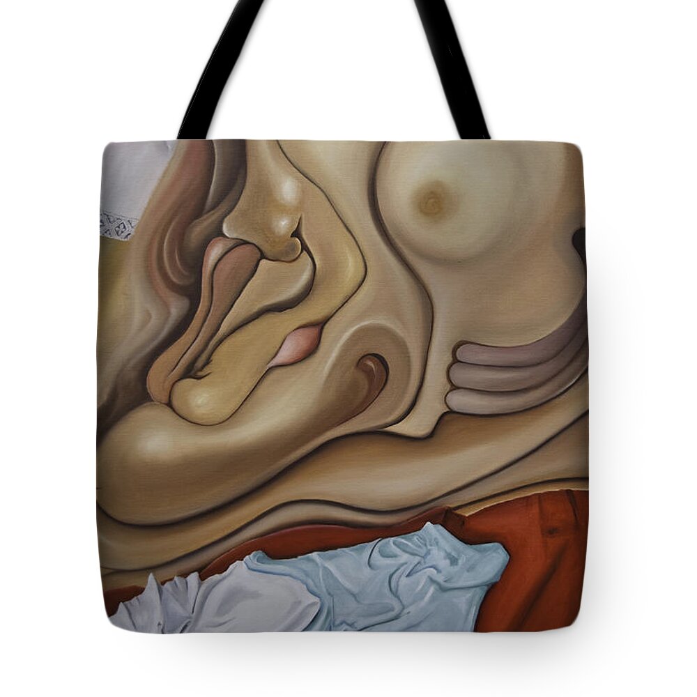 Unmade Bed Tote Bag featuring the painting The Unmade Bed by James Lavott