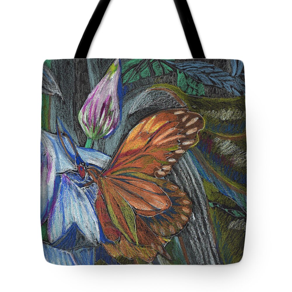 Butterfly Tote Bag featuring the drawing The Visitor by Mindy Newman