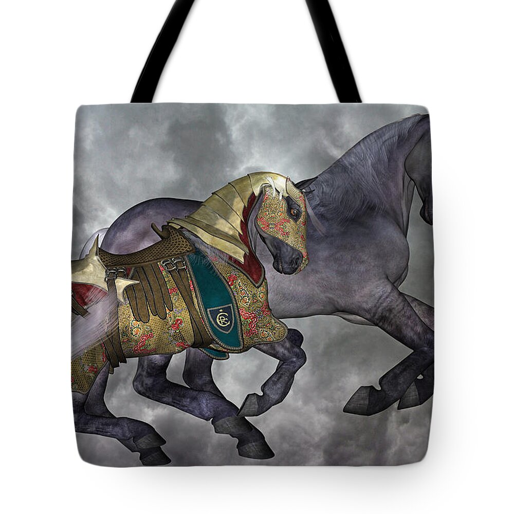 Horse Tote Bag featuring the digital art The War Horse by Betsy Knapp