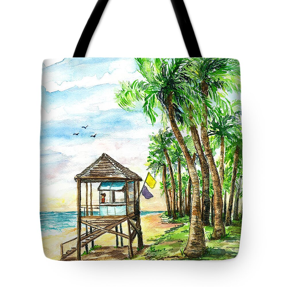 Beach Tote Bag featuring the painting The Watcher by Janis Lee Colon
