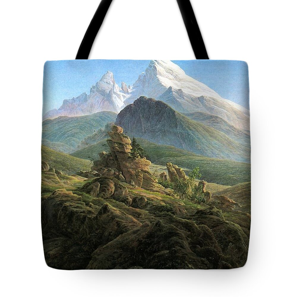 1824c The Watzmann Hills Tote Bag featuring the painting The Watzmann by MotionAge Designs