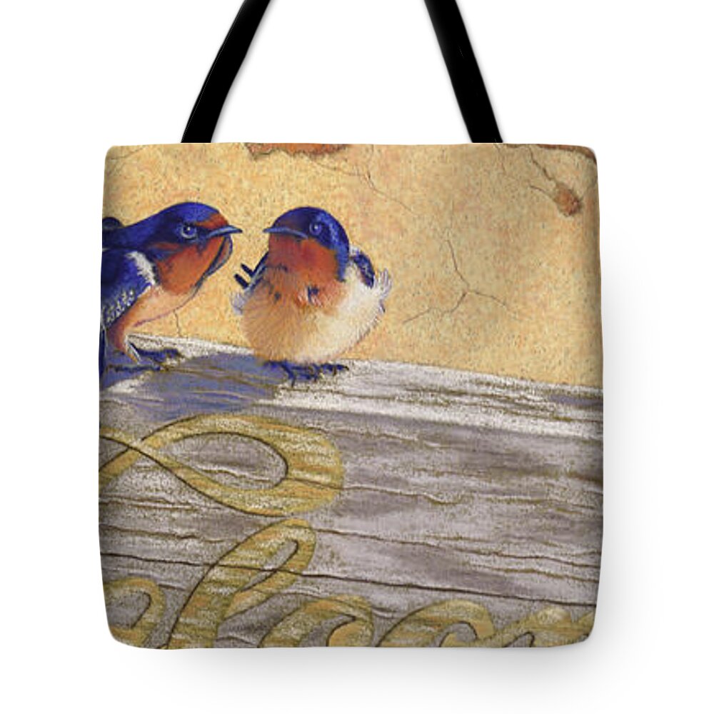 Bird Tote Bag featuring the pastel The Welcome Committee by Tracy L Teeter 
