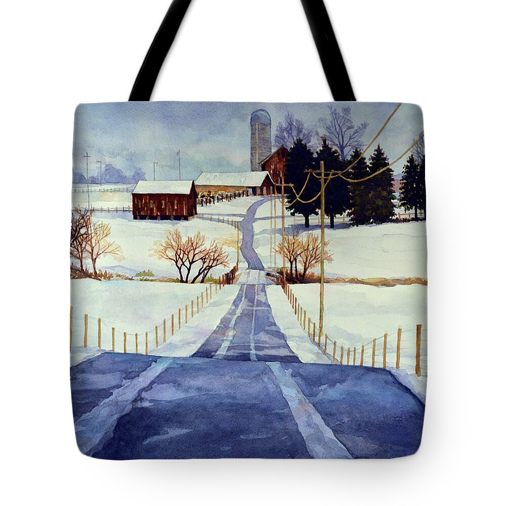 Watercolor Tote Bag featuring the painting The White Season by Mick Williams