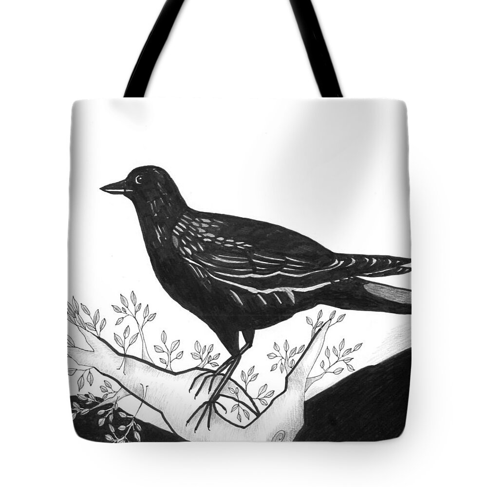 Bird Tote Bag featuring the drawing The Witness by Helena Tiainen