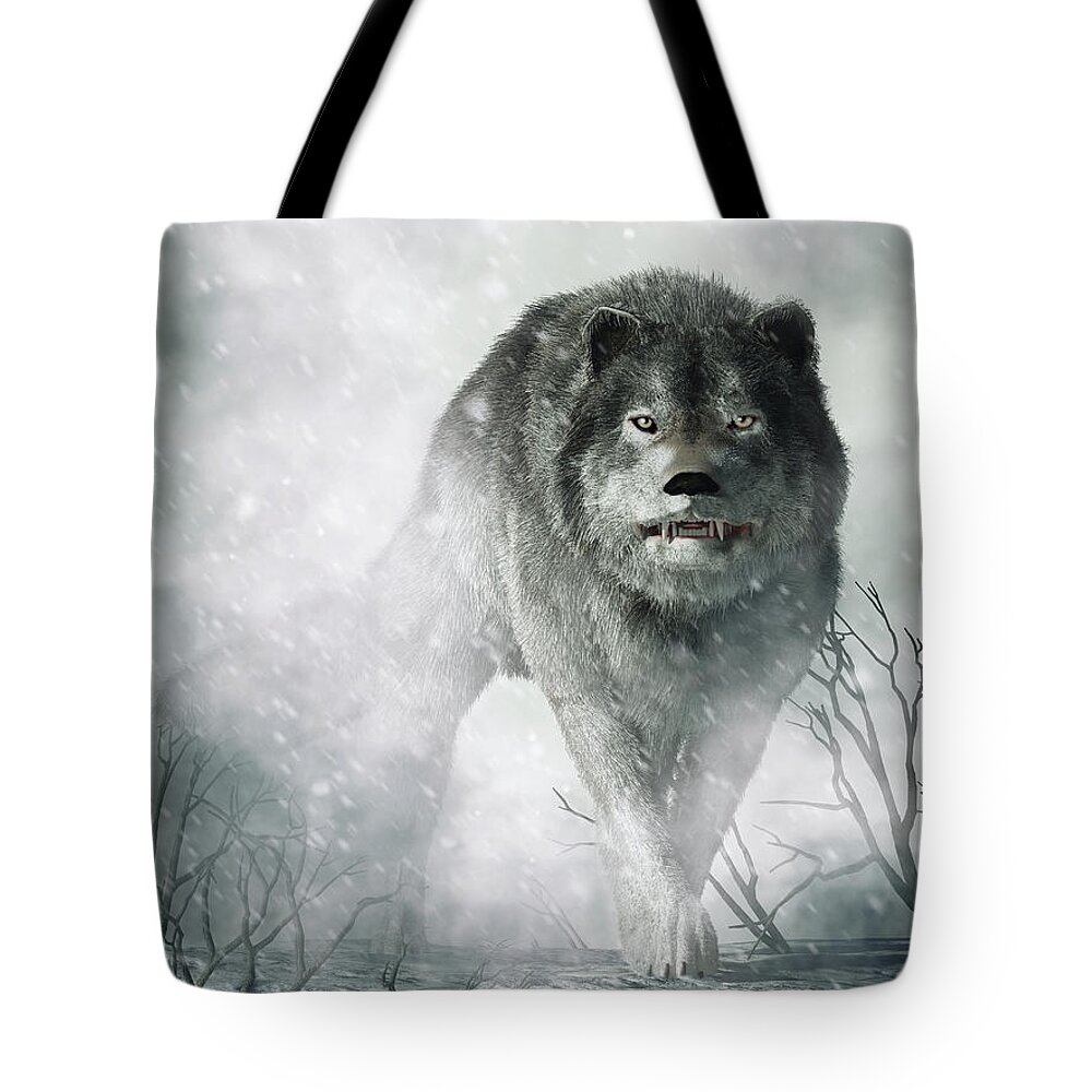 Wolf Of Winter Tote Bag featuring the digital art The Wolf of Winter by Daniel Eskridge