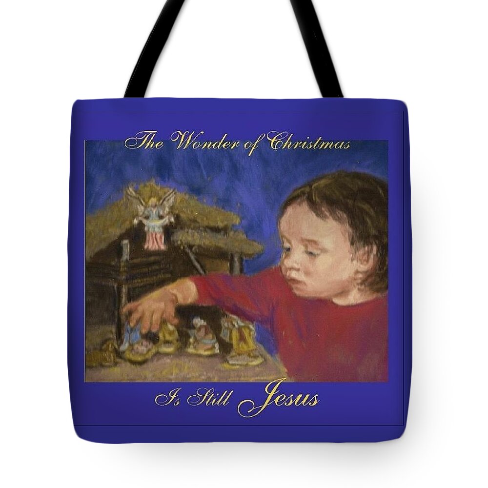 Christmas Tote Bag featuring the mixed media The Wonder of Christmas by Harriett Masterson