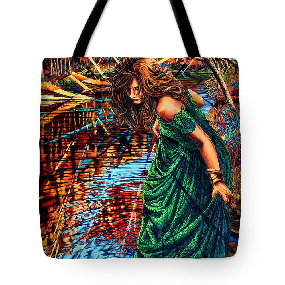 Girl Tote Bag featuring the painting The World Unseen by Greg Skrtic