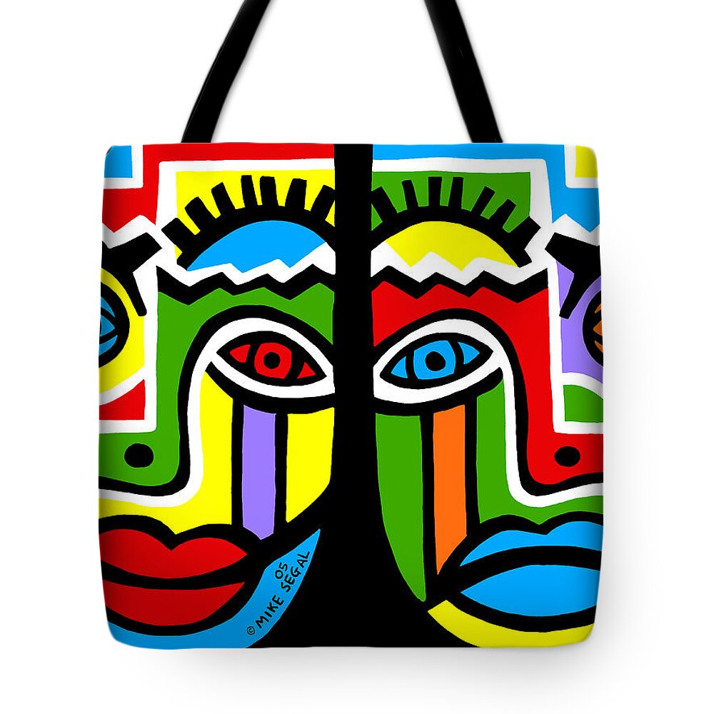 Masks Tote Bag featuring the painting Theater Masks by Mike Segal