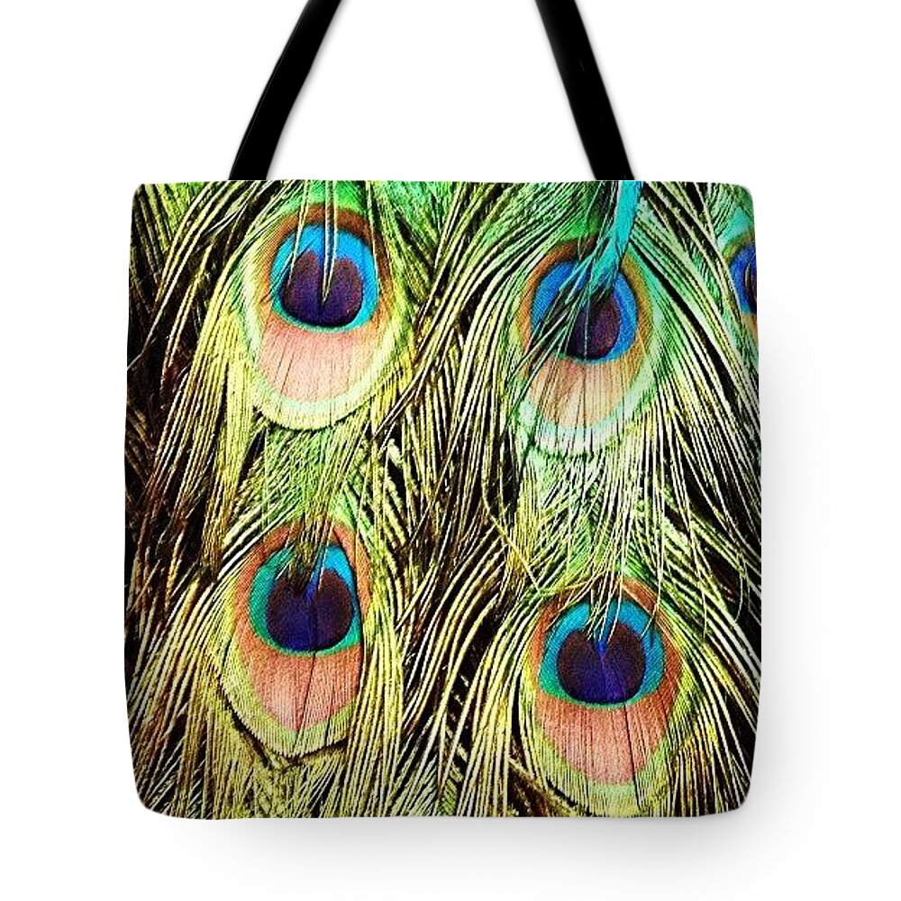 Peacock Feathers Tote Bag featuring the photograph Peacock Feathers by Blenda Studio