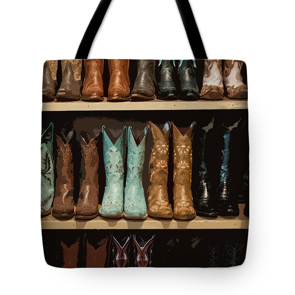 Cowboy Boots Tote Bag featuring the digital art These Boots Are Made For Walking 3 by Jani Freimann
