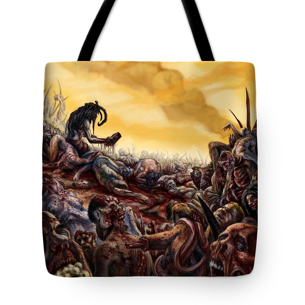 Gore Tote Bag featuring the mixed media This Anger Follows Me by Tony Koehl