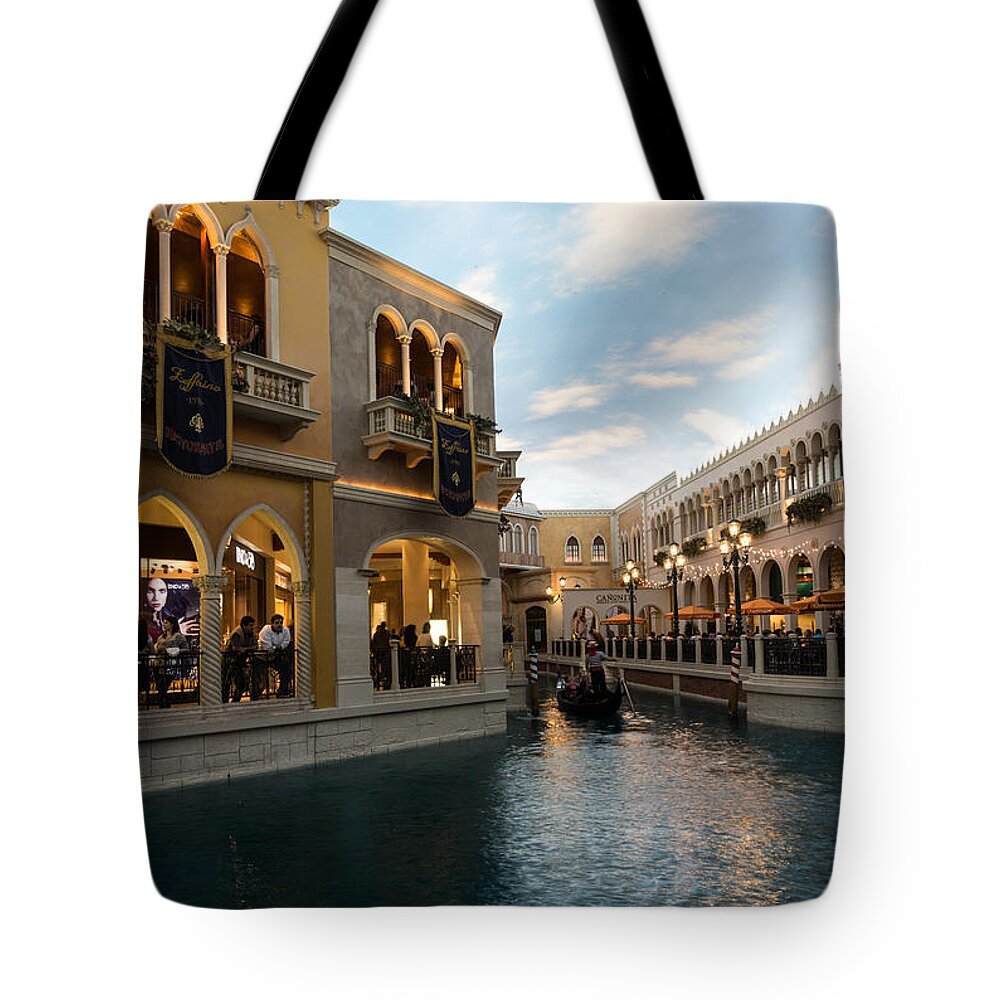 Not Venice Tote Bag featuring the photograph This is Not Venice - Canal Light Path by Georgia Mizuleva