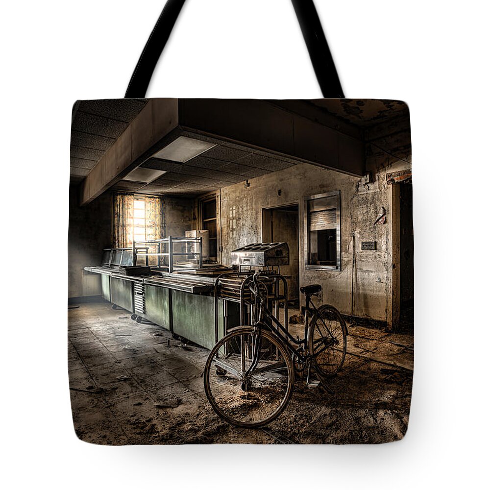 Cafeteria Tote Bag featuring the photograph This would be the end - Cafeteria - Abandoned Asylum by Gary Heller