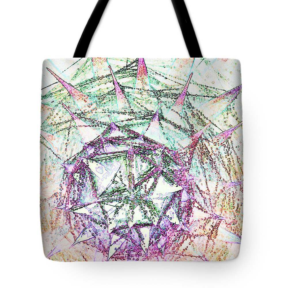 Digital Print Tote Bag featuring the photograph Thistlehead with cobwebs and dew by Tony Mills