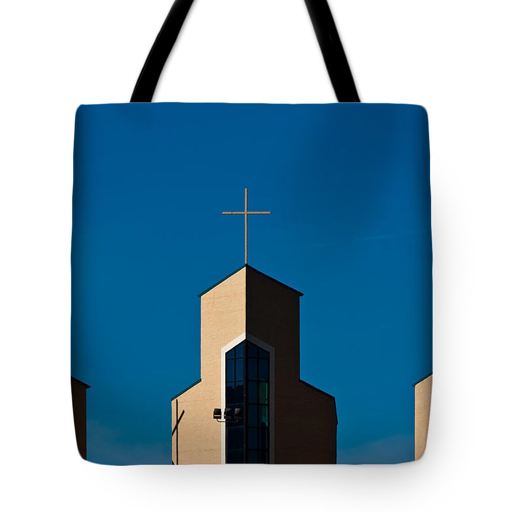 Church Tote Bag featuring the photograph Three Crosses of Livingway Church by Ed Gleichman