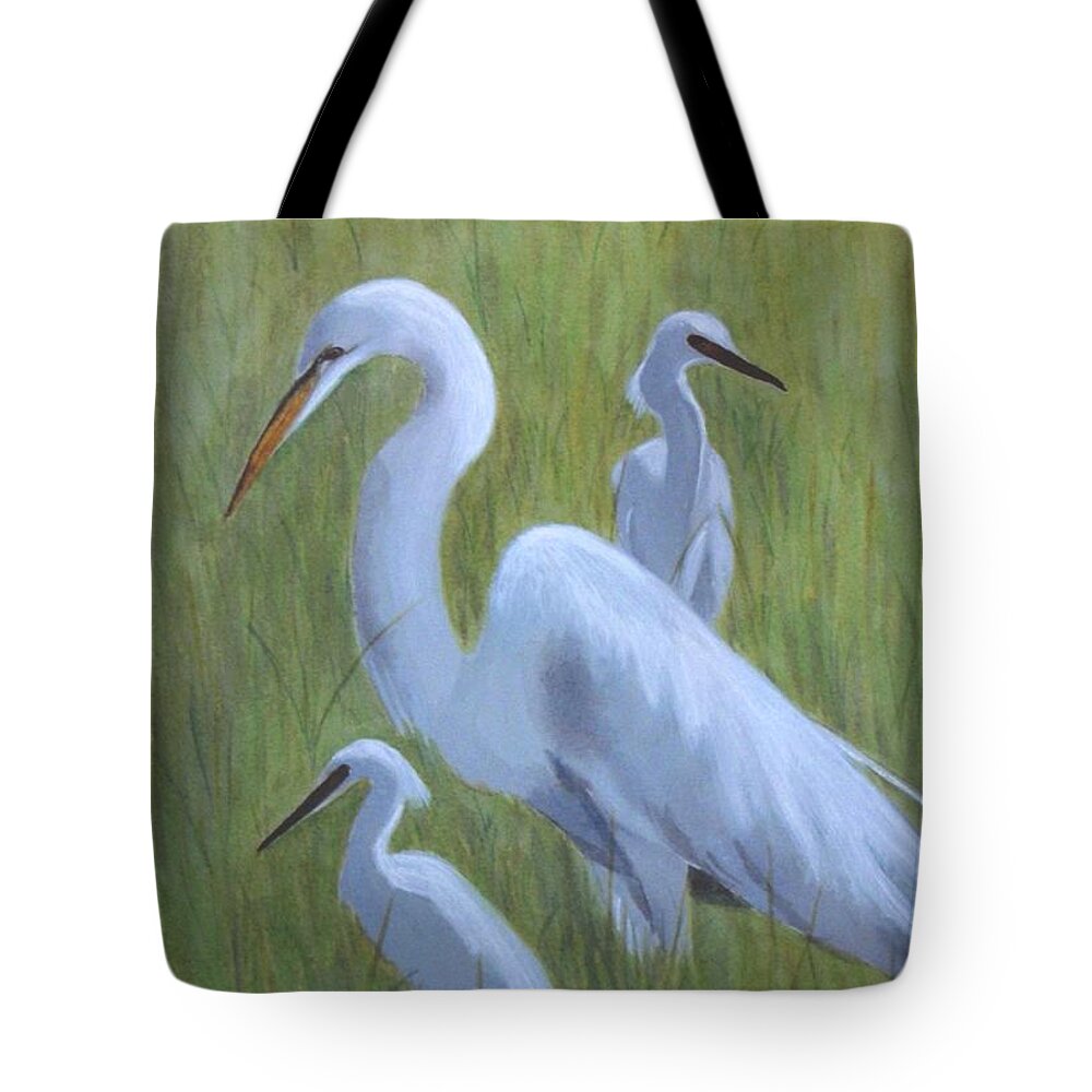 Waterfowl Tote Bag featuring the painting Three Egrets by Jill Ciccone Pike