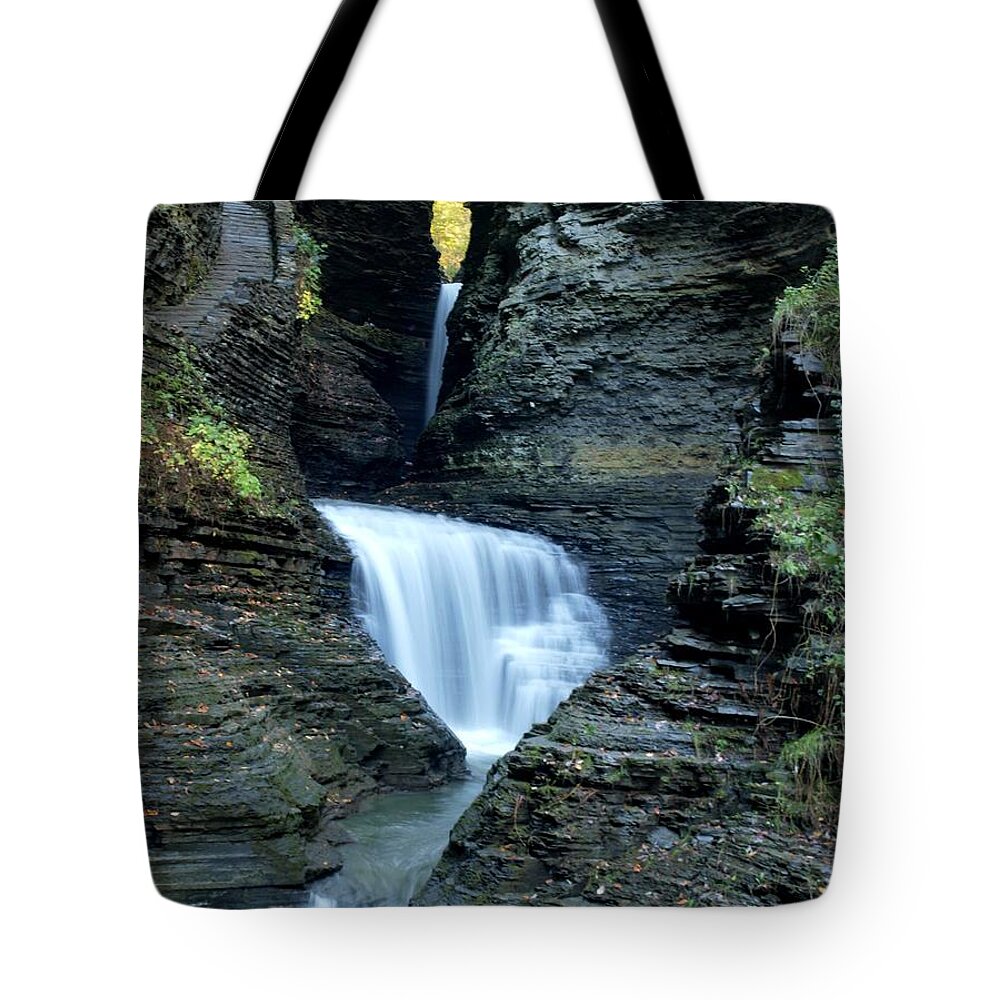 Watkins Glen Tote Bag featuring the photograph Three Falls in Watkins Glen by Joshua House