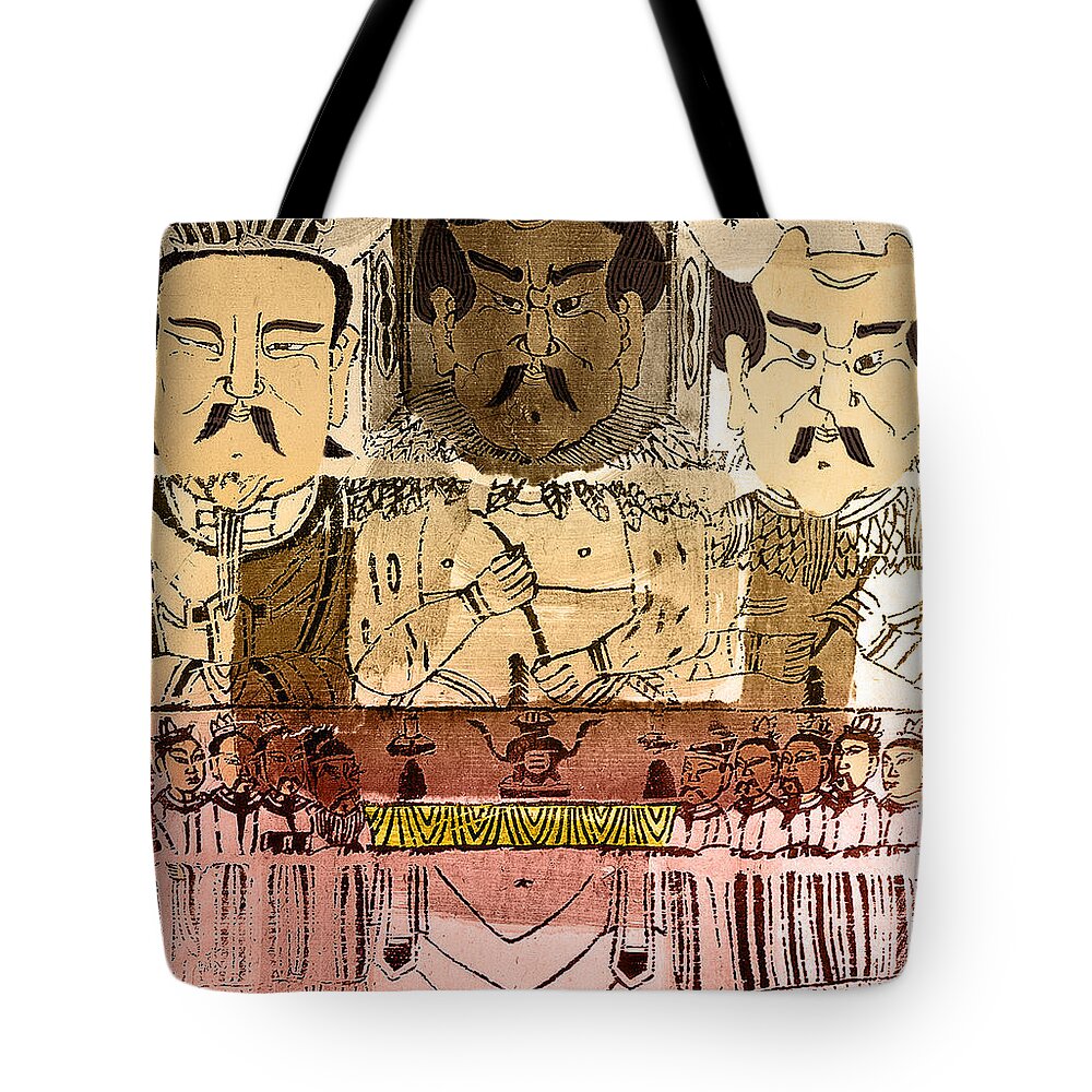 Historic Tote Bag featuring the photograph Three Gods, Founders Of Chinese Medicine by Wellcome Images