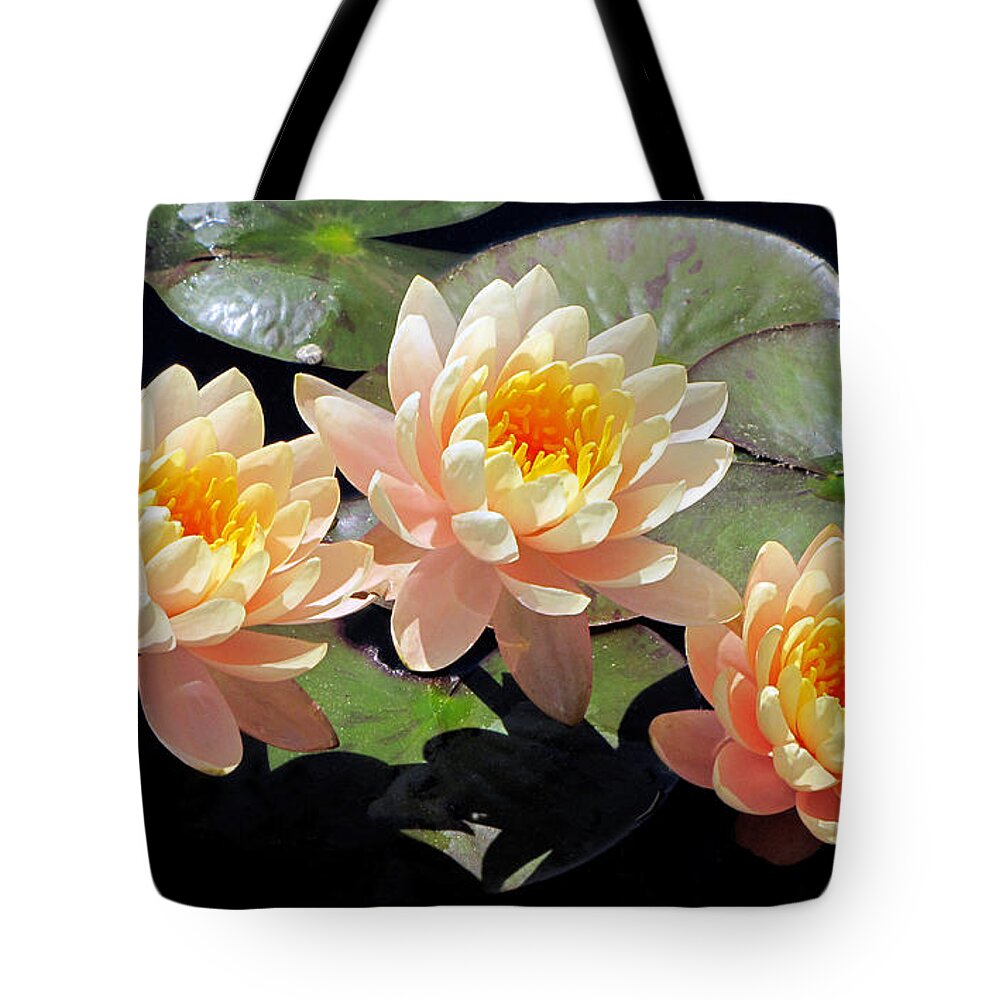 Water Tote Bag featuring the photograph Three Lilies by Bob Slitzan