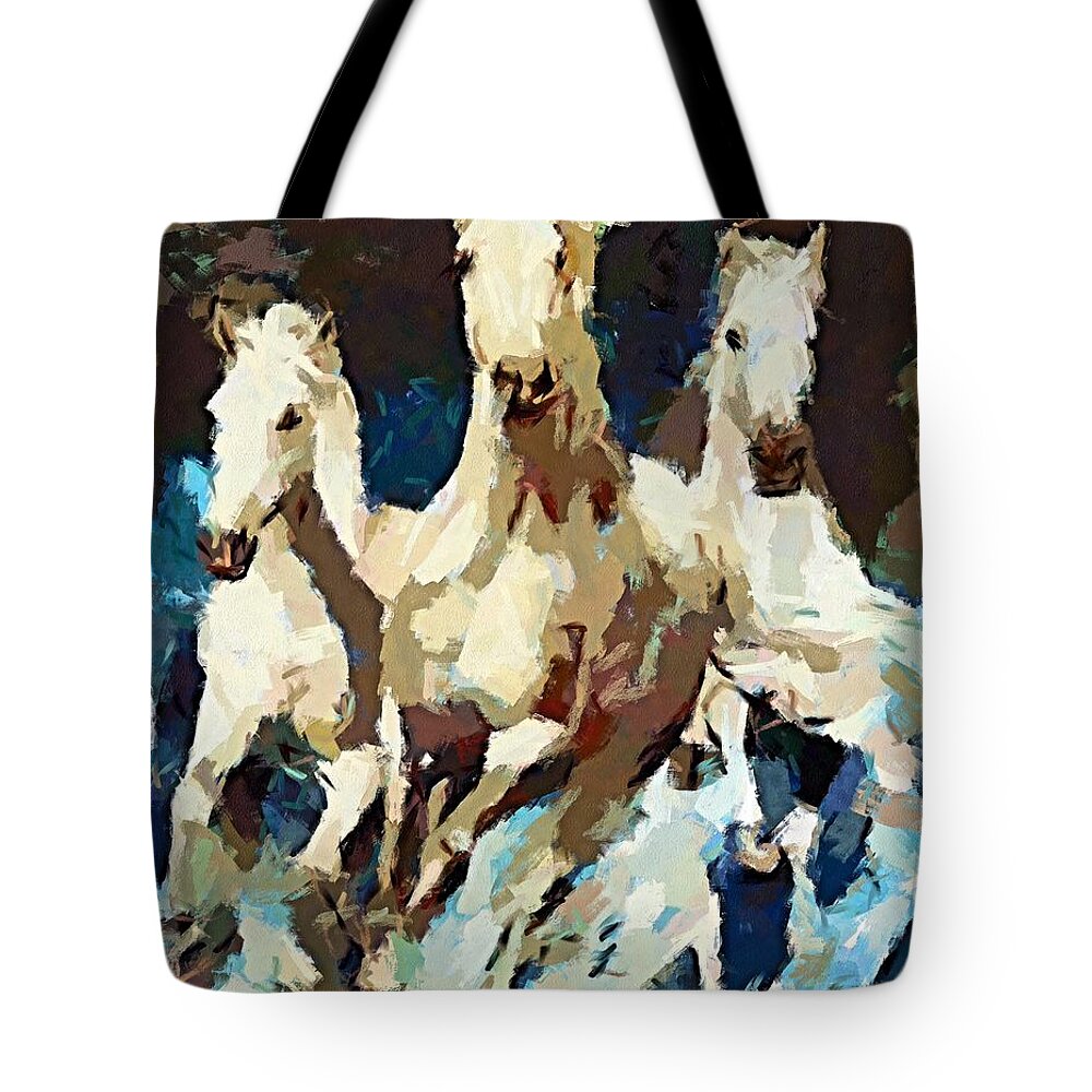 Animal Tote Bag featuring the painting Three Lipizzans by Dragica Micki Fortuna