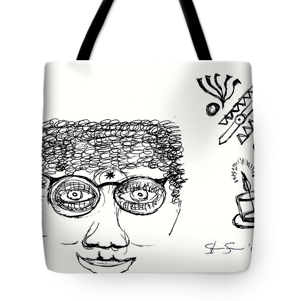 Face Tote Bag featuring the drawing Three Treasures by Steve Sommers