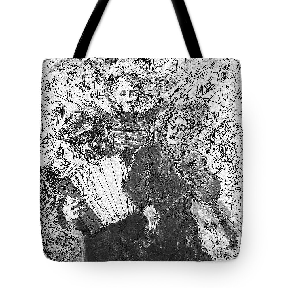 Musicians Tote Bag featuring the painting Three Troubadours by Maxim Komissarchik