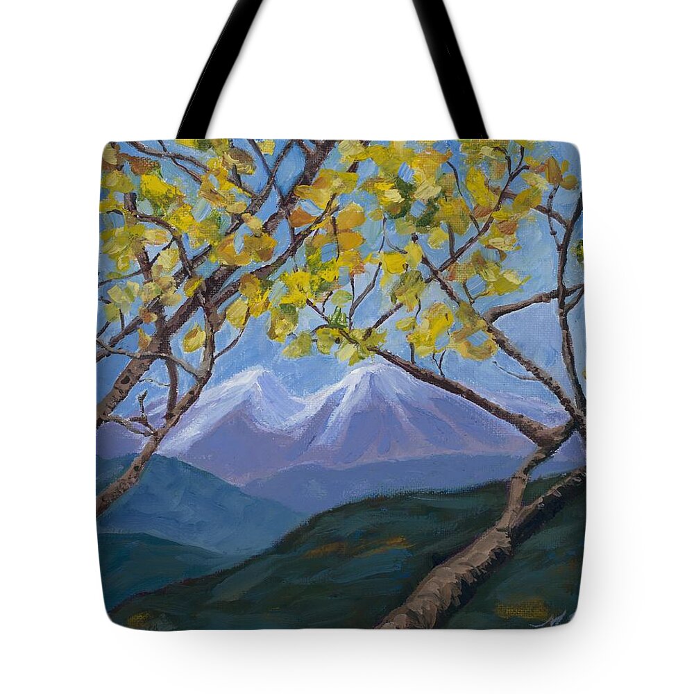 Aspen Tote Bag featuring the painting Through the Aspens by Mary Benke
