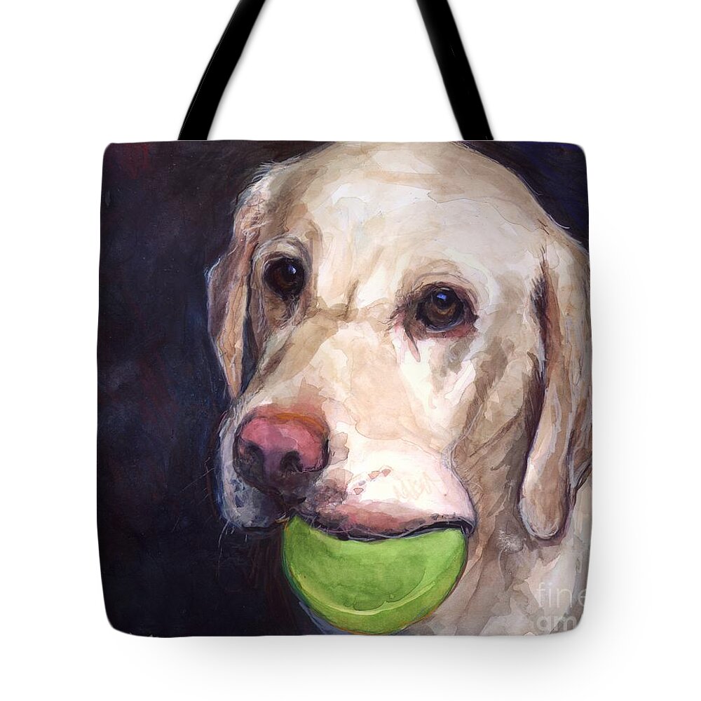 Yellow Labrador Retriever Tote Bag featuring the painting Throw the Ball by Molly Poole