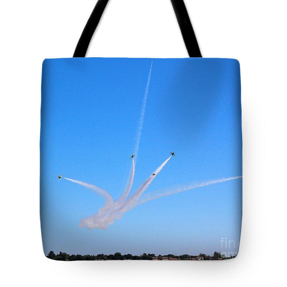 Thunderbirds Tote Bag featuring the photograph Thunderbirds Divided by Debra Thompson