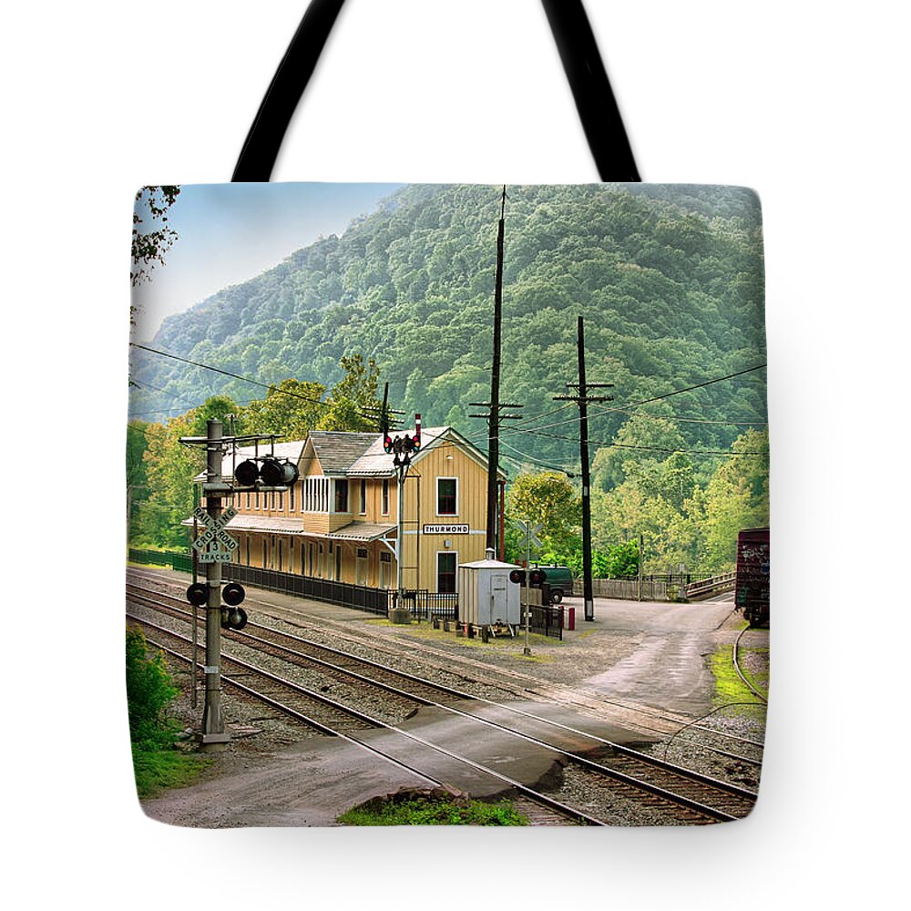 Thrumond Tote Bag featuring the photograph Thurmond after the Rain by Mary Almond