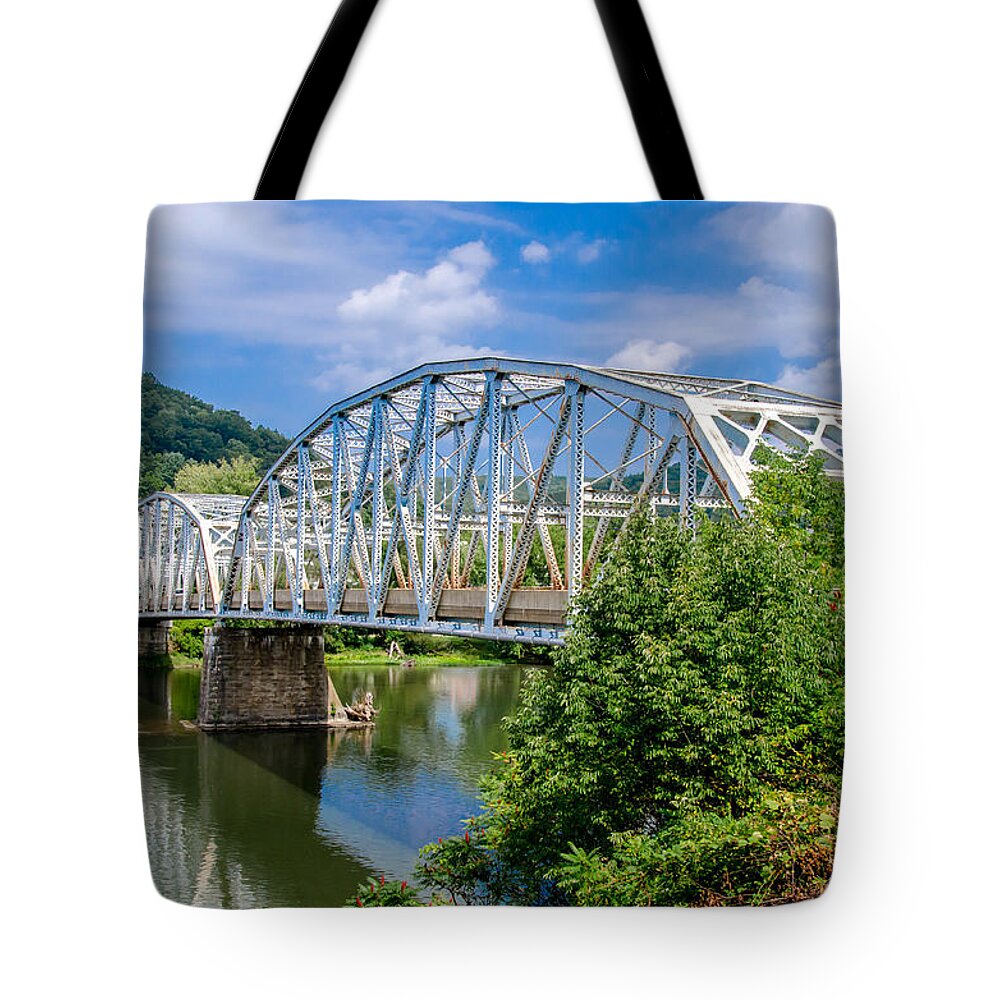 Allegheny River Tote Bag featuring the photograph Tidiooute Bridge 7011 by Guy Whiteley