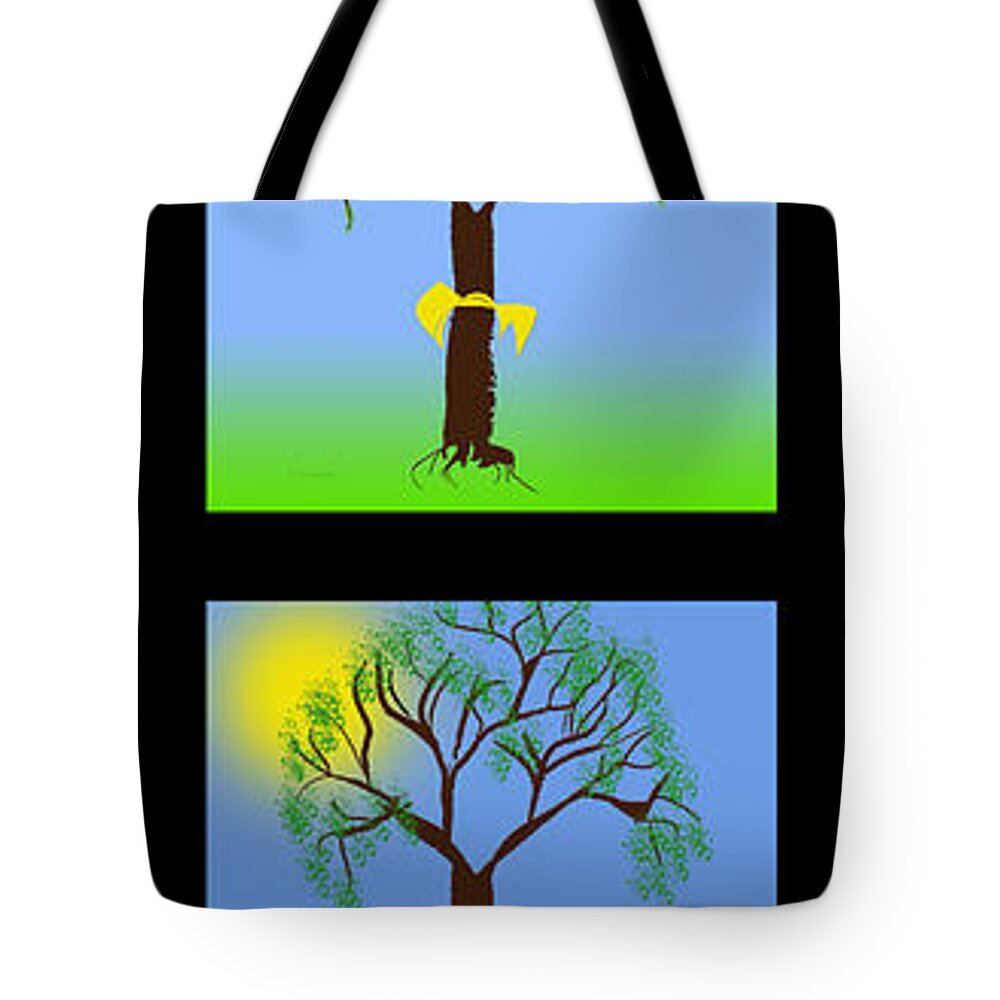 Tree Tote Bag featuring the digital art Tie A Yellow Ribbon Panorama 1 by Andee Design