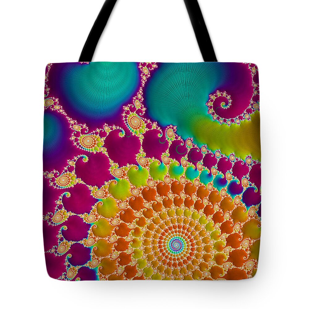 Rainbow Tote Bag featuring the digital art Tie Dye Spiral by Heidi Smith