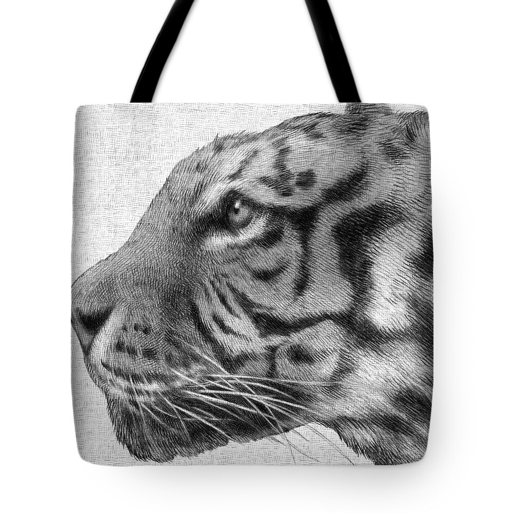 Tiger Tote Bag featuring the drawing Tiger by Eric Fan