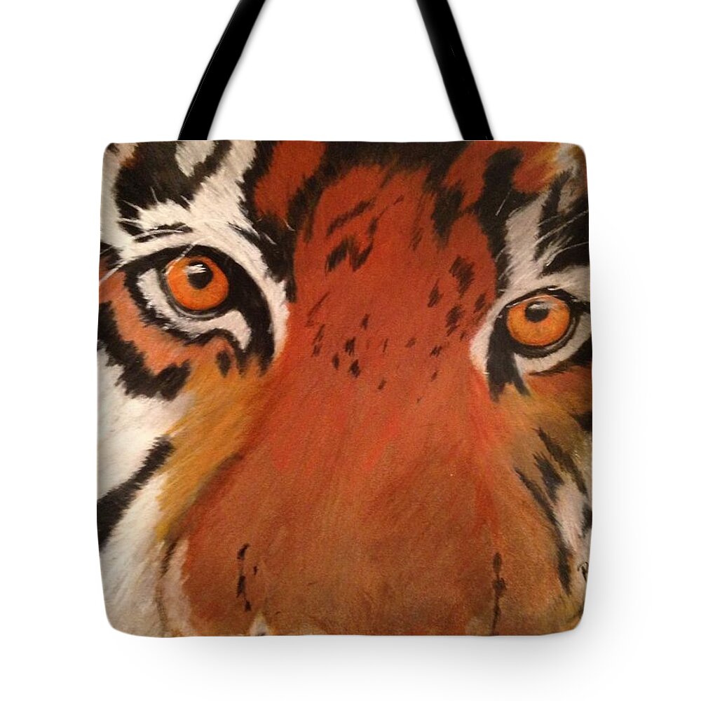 Tiger Face Tote Bag featuring the pastel Tiger Eyes by Renee Michelle Wenker