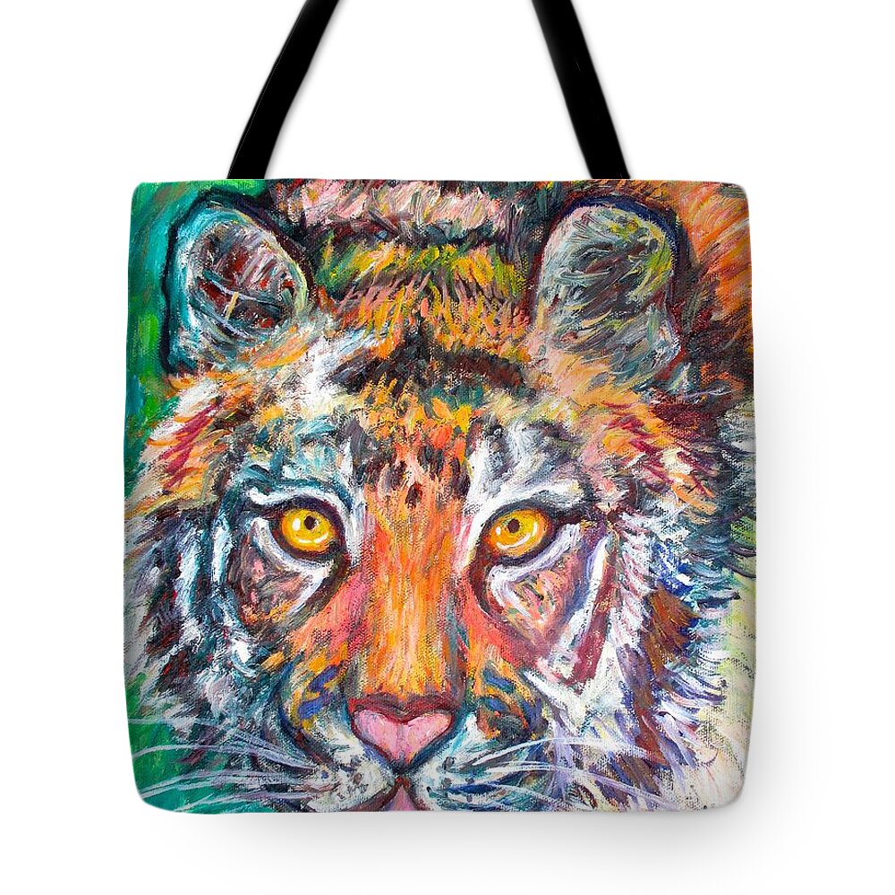 Tiger Tote Bag featuring the painting Tiger Lean by Kendall Kessler