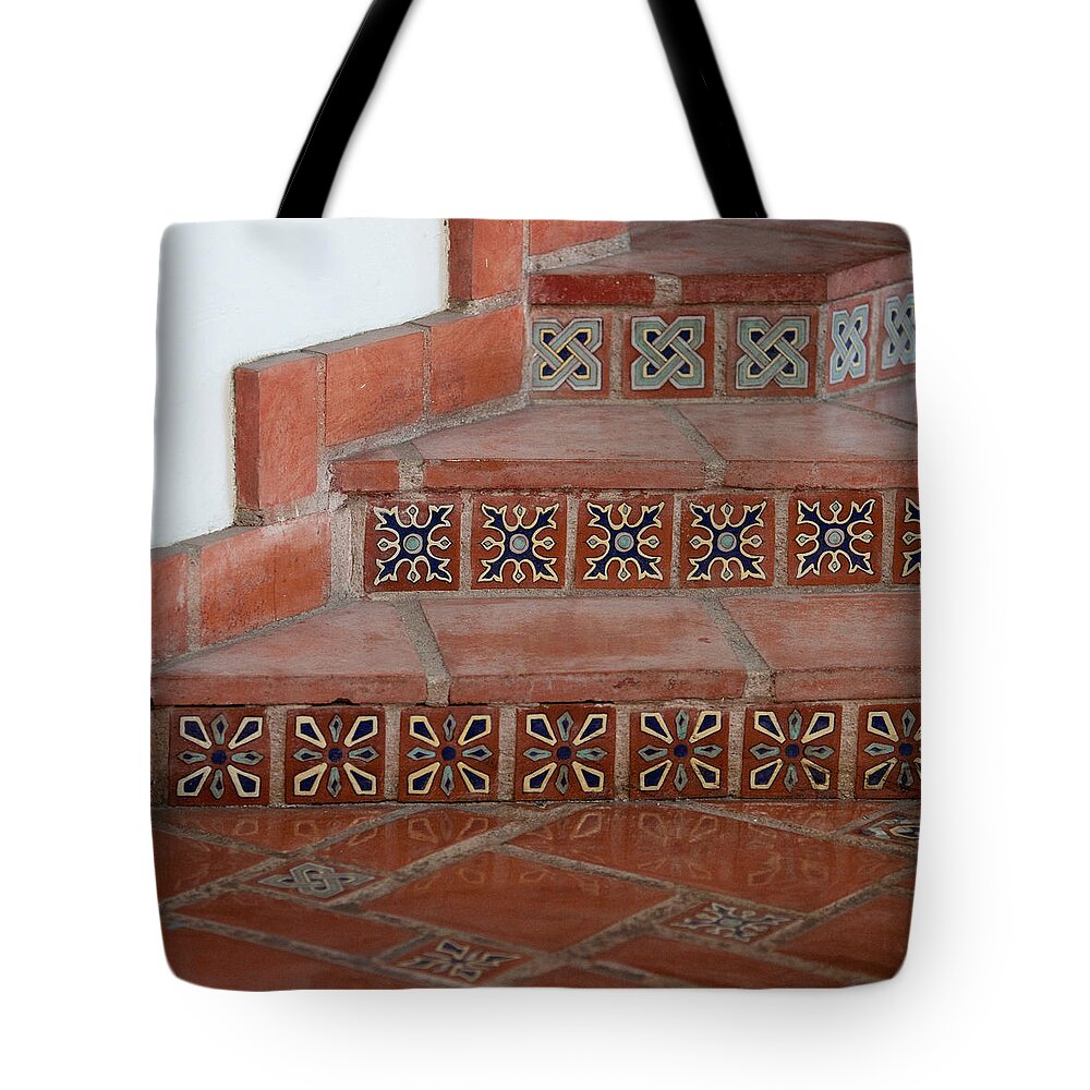 Art Block Collections Tote Bag featuring the photograph Tiled Stairway by Art Block Collections