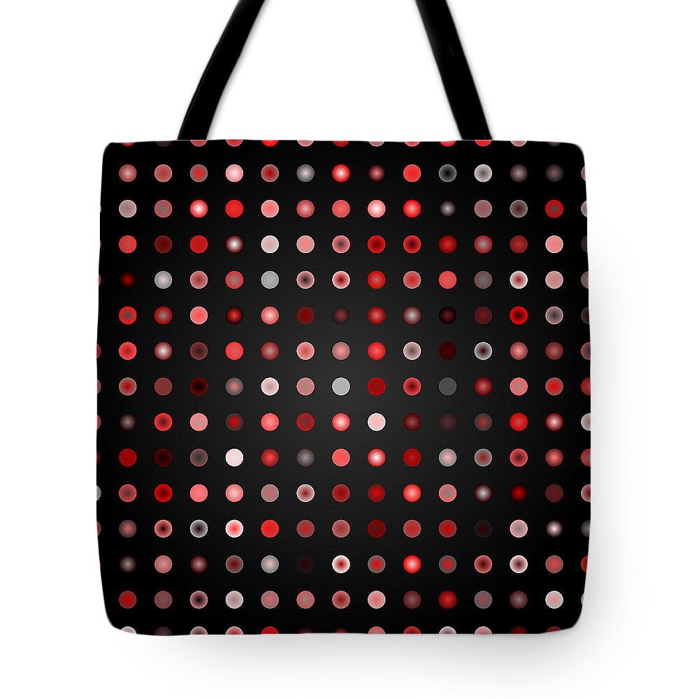 Abstract Digital Algorithm Rithmart Red Bubble Circle Globe Sphere Dark Bright Pale Tote Bag featuring the digital art Tiles.red.1 by Gareth Lewis