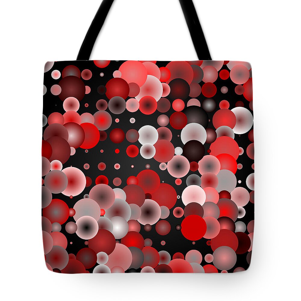 Abstract Digital Algorithm Red Circles Dots Balls Rithmart Room Wall Card Meeting Living Lobby Kitchen Studio Tote Bag featuring the digital art Tiles.red.2.1 by Gareth Lewis