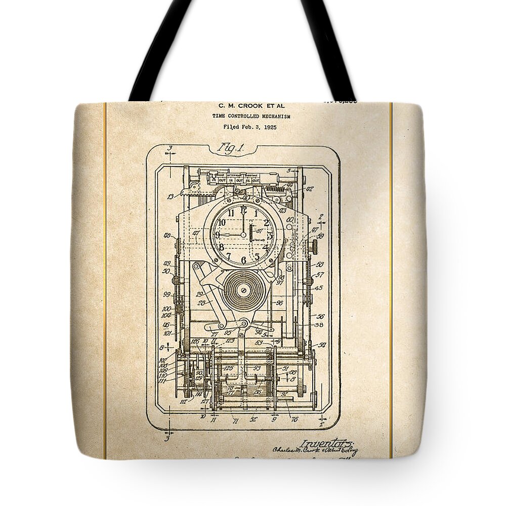 C7 Vintage Patents And Blueprints Tote Bag featuring the digital art Time Controlled Mechanism Vintage Patent Document by Serge Averbukh