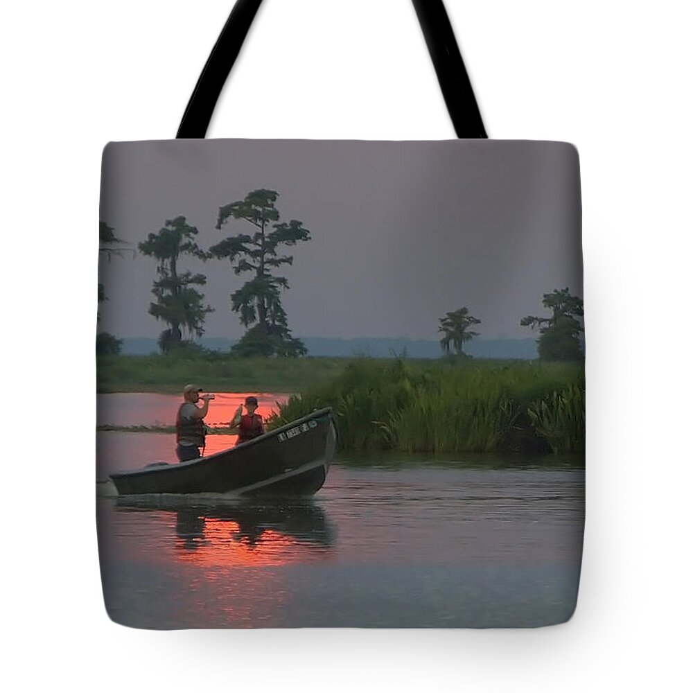 Boat Tote Bag featuring the photograph Time With Dad by Charlotte Schafer
