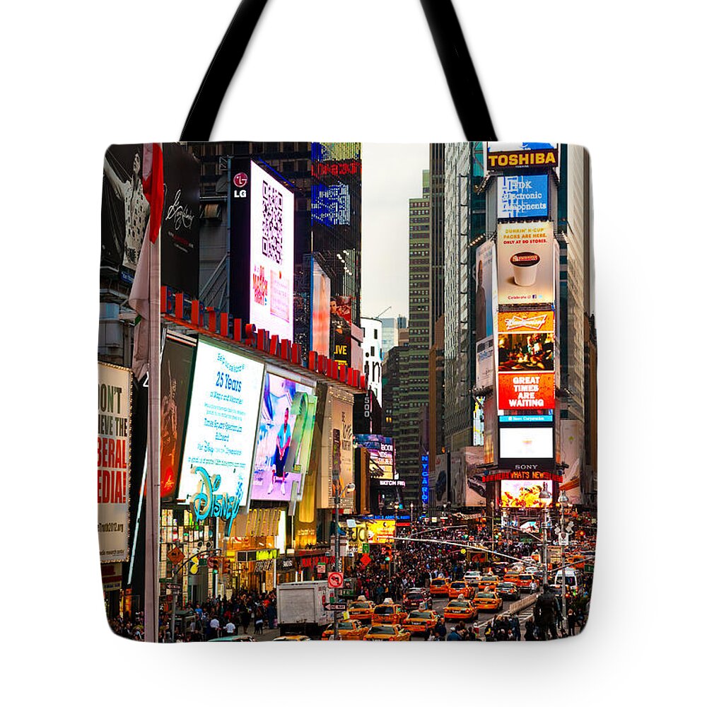 Angle Tote Bag featuring the photograph Times Square - NYC by Luciano Mortula