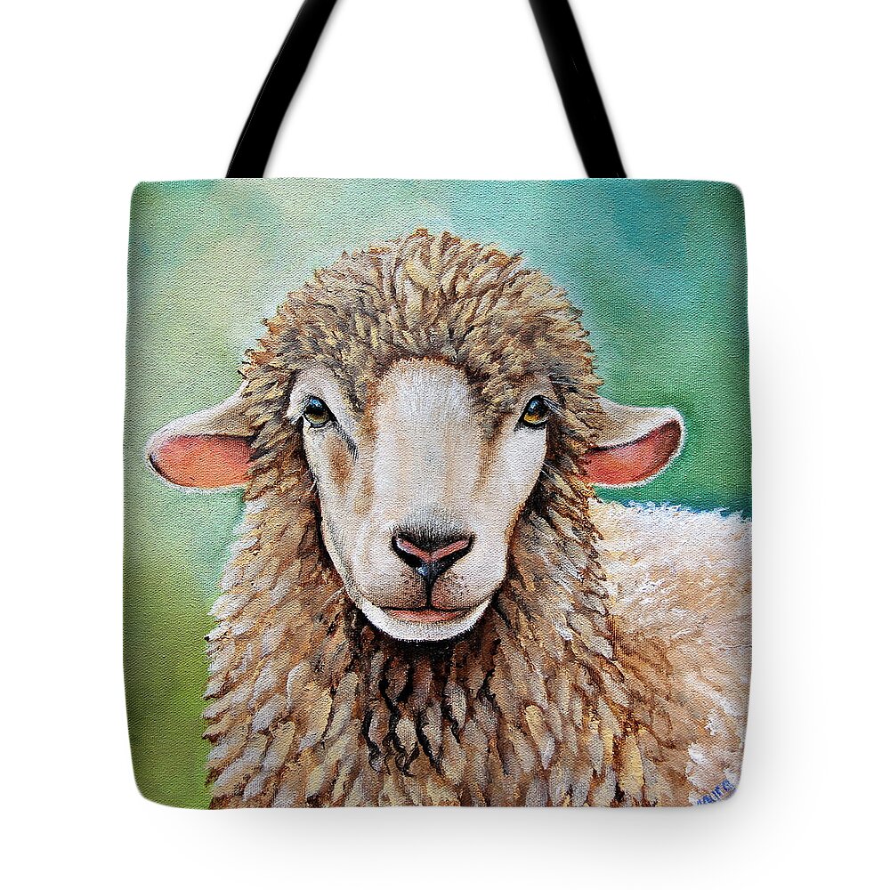 Sheep Tote Bag featuring the painting Tinsel by Laura Carey