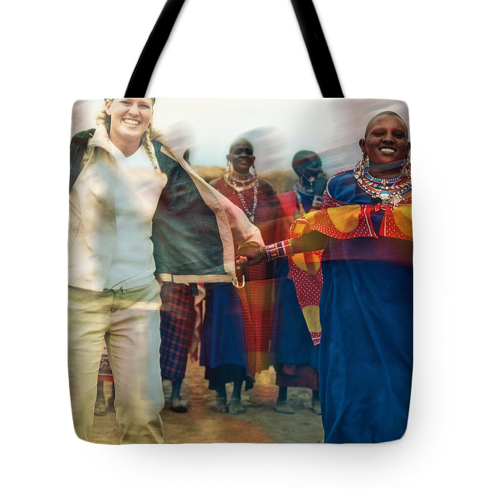 Maasai Tote Bag featuring the photograph To Hold Hands by Gwyn Newcombe