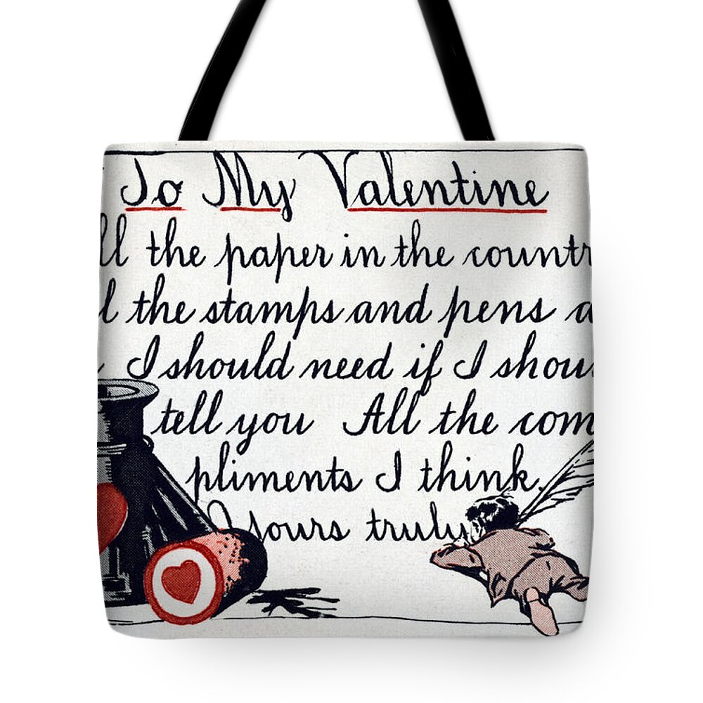 Holiday Tote Bag featuring the photograph To My Valentine, Valentine Card, 1919 by Science Source