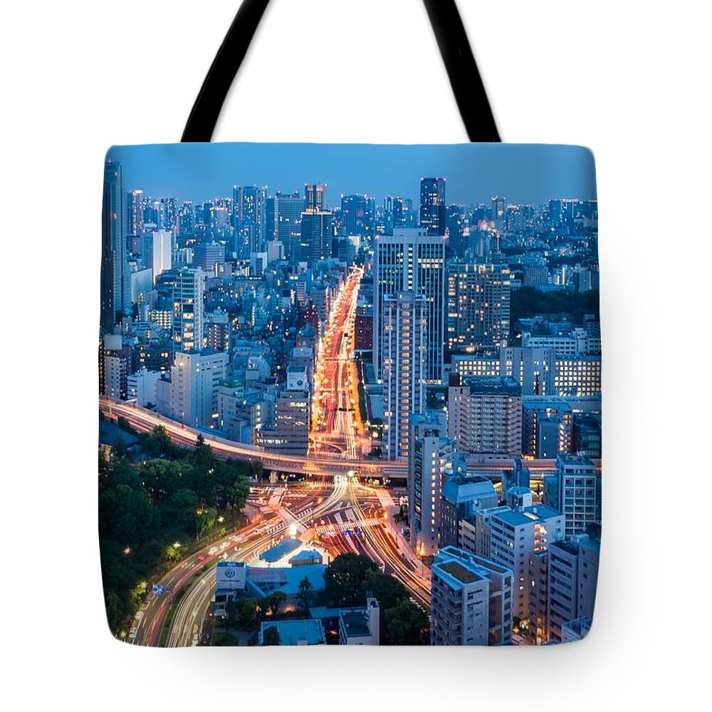 Tokyo Tower Tote Bag featuring the photograph Tokyo City View From Tokyo Tower At by Photography By Zhangxun
